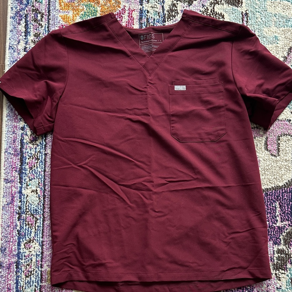 Figs Men's Burgundy Scrub Top